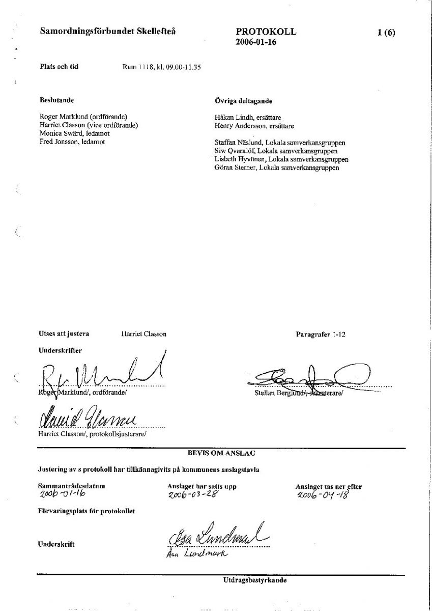 Protokoll, Styrelsen 2006-01-16