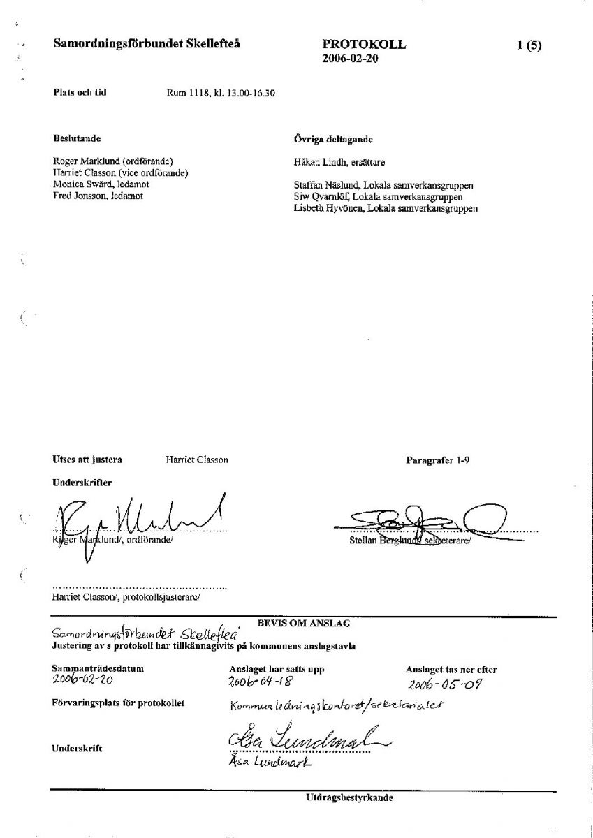 Protokoll, Styrelsen 2006-02-20
