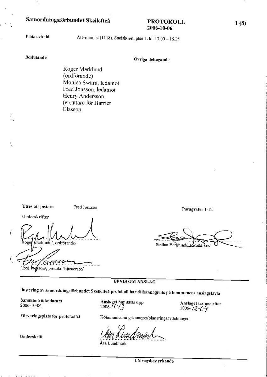 Protokoll, Styrelsen 2006-10-06
