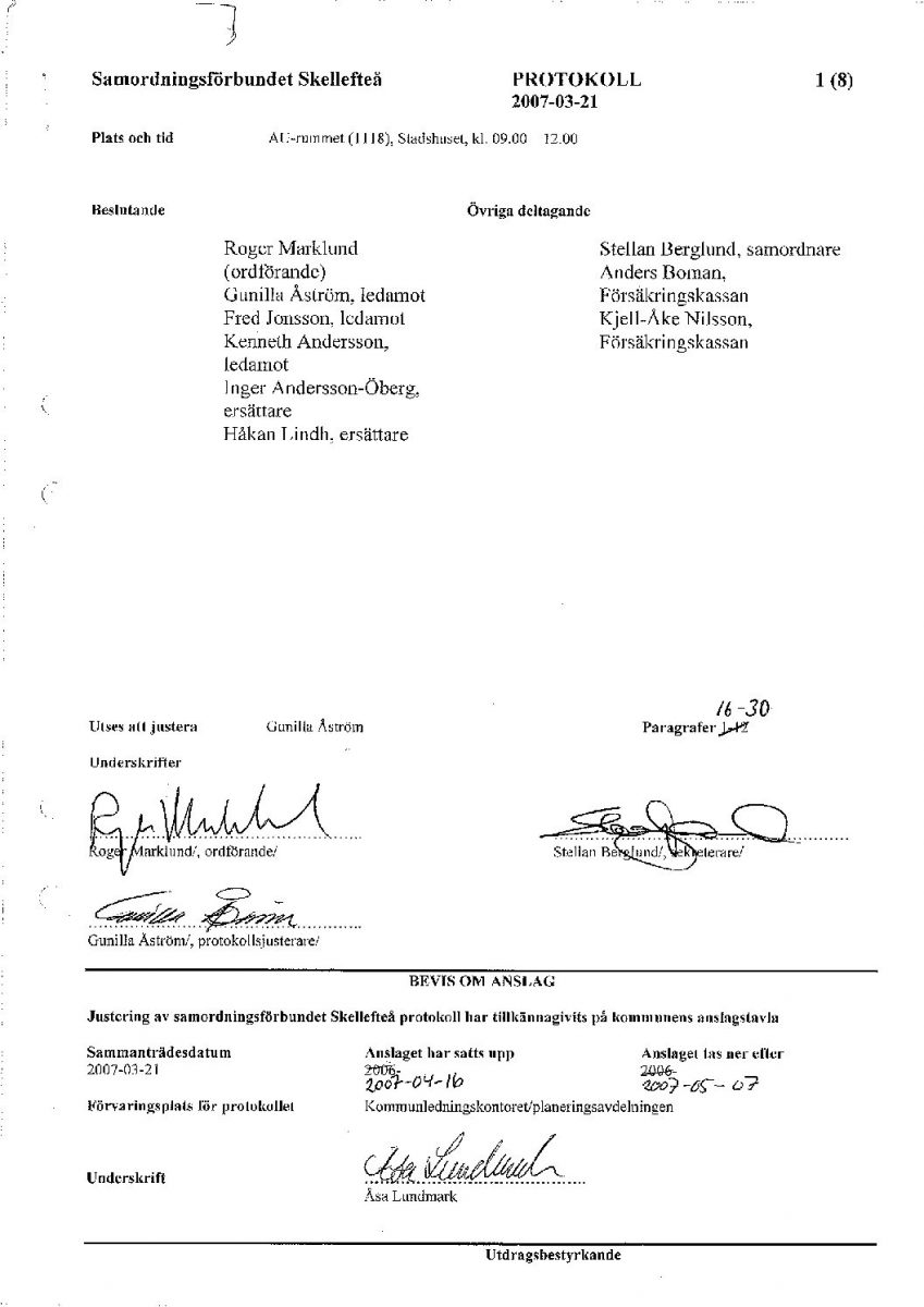 Protokoll, Styrelsen 2007-03-21