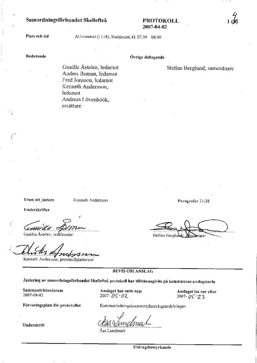 Protokoll, Styrelsen 2007-04-02
