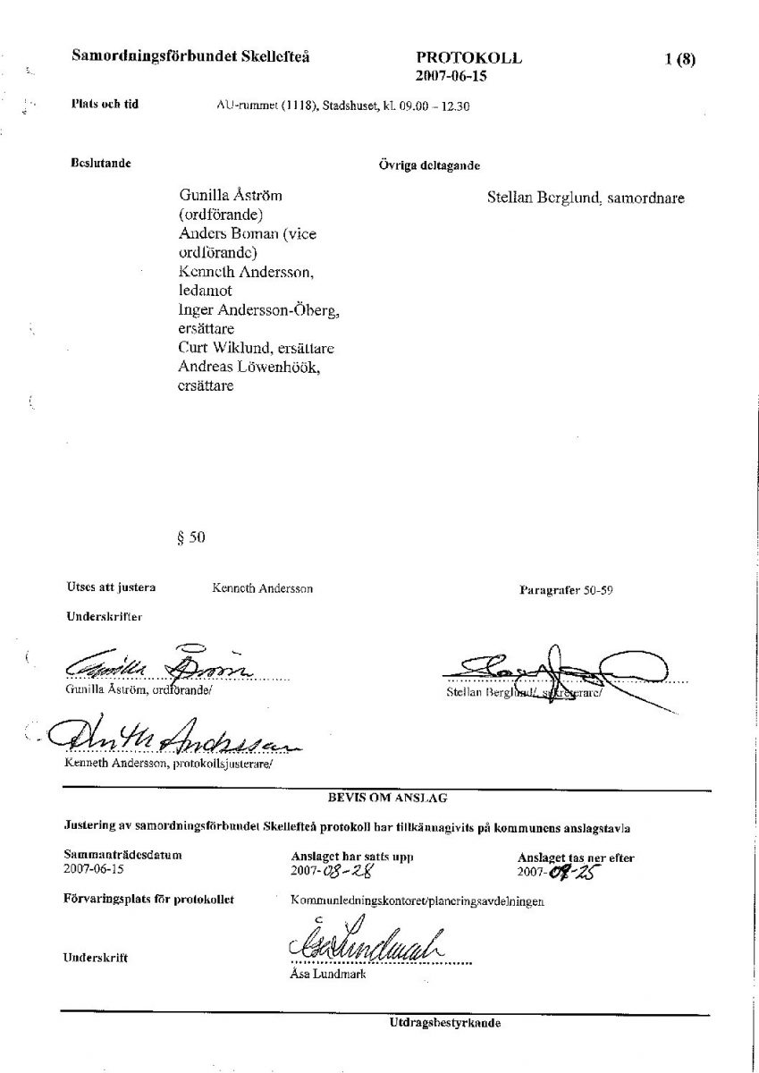 Protokoll, Styrelsen 2007-06-15