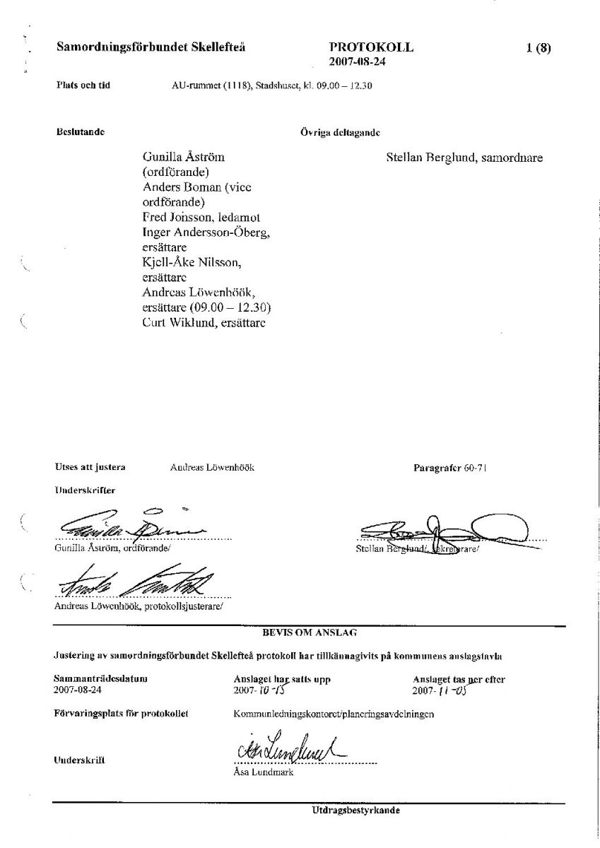 Protokoll, Styrelsen 2007-08-24