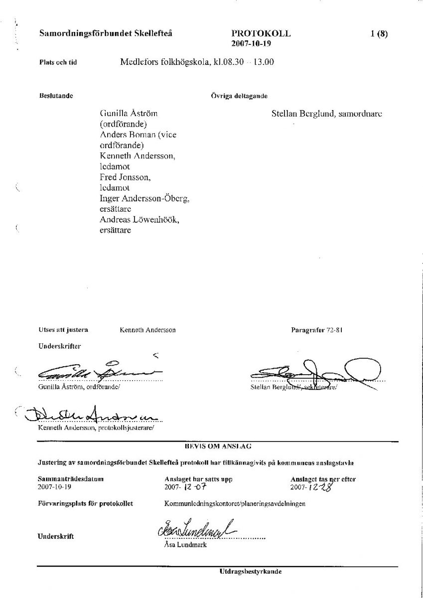 Protokoll, Styrelsen 2007-10-19