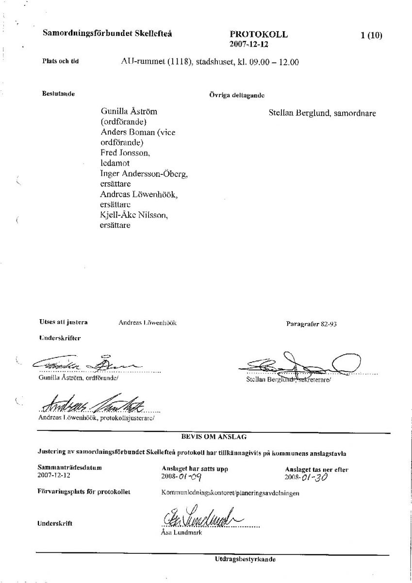 Protokoll, Styrelsen 2007-12-12
