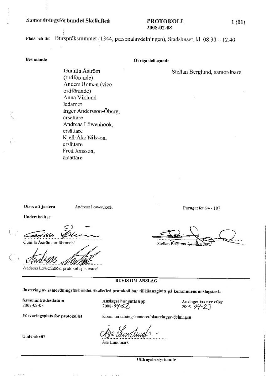 Protokoll, Styrelsen 2008-02-08