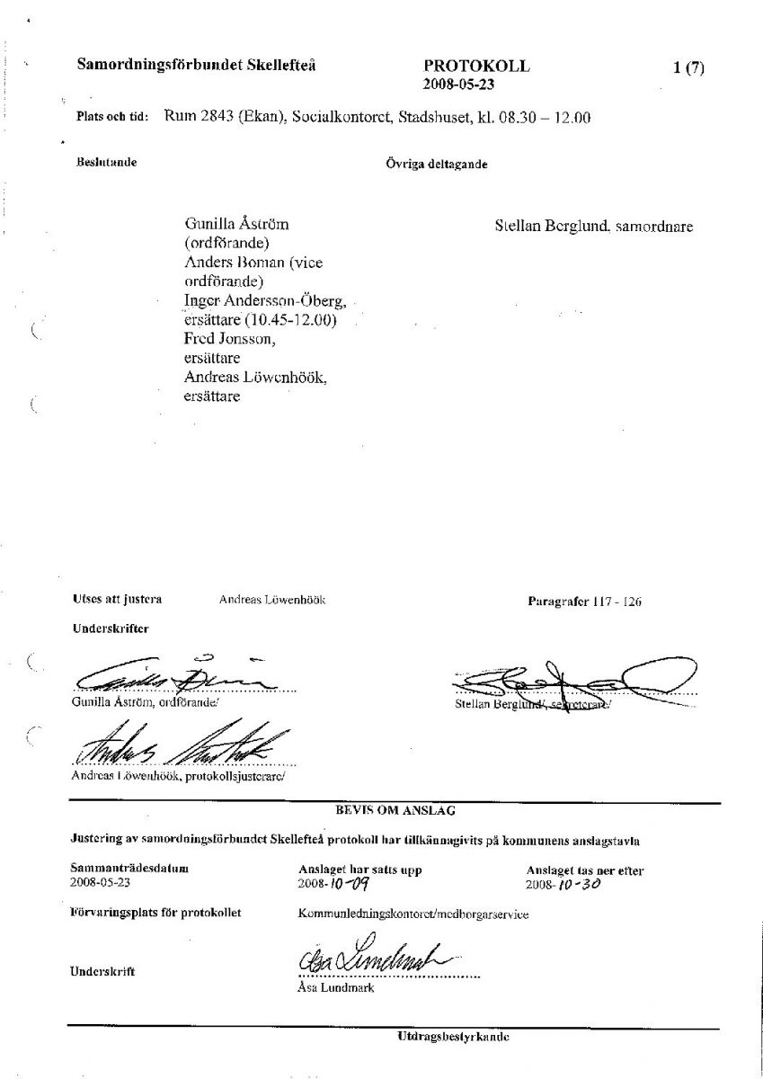 Protokoll, Styrelsen 2008-05-23