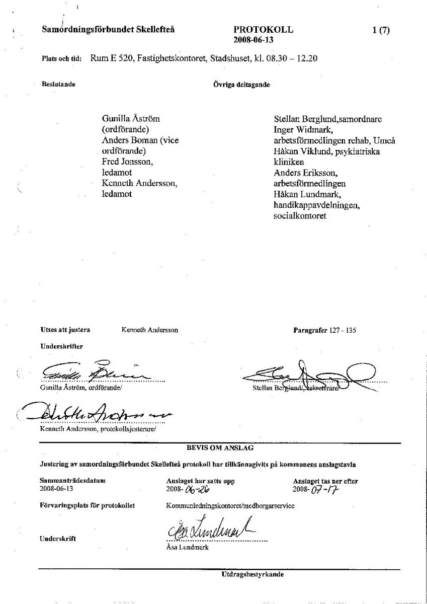 Protokoll, Styrelsen 2008-06-13