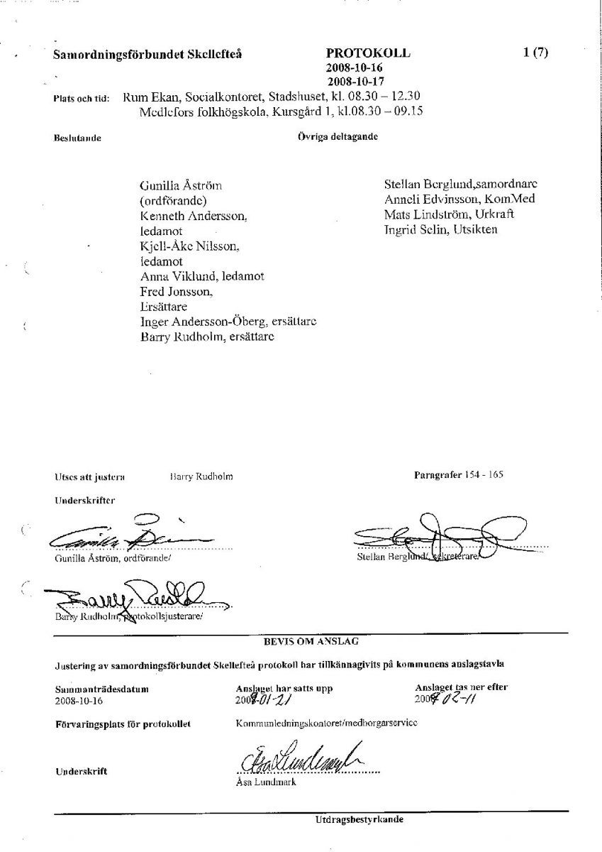 Protokoll, Styrelsen 2008-10-16
