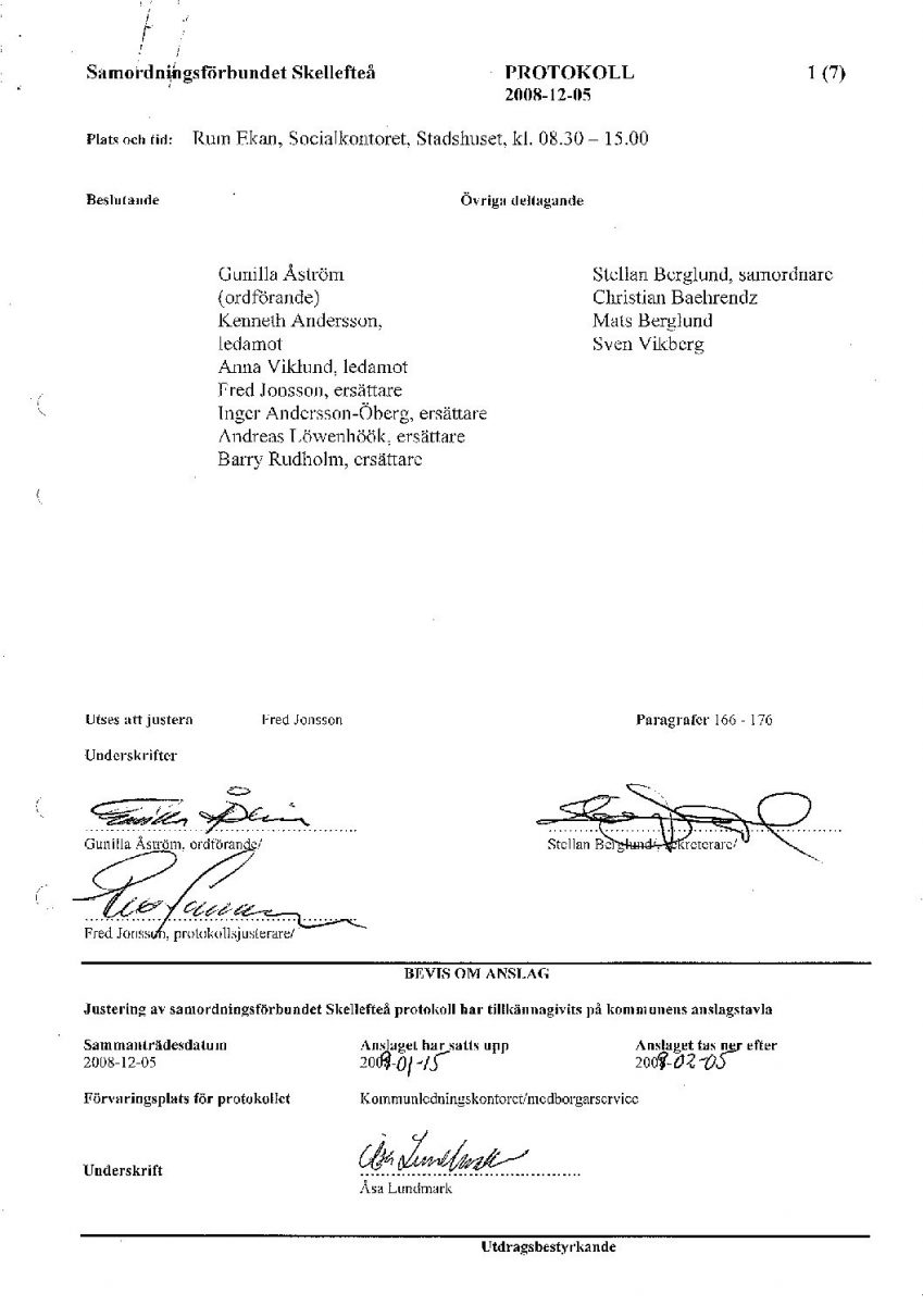 Protokoll, Styrelsen 2008-12-05