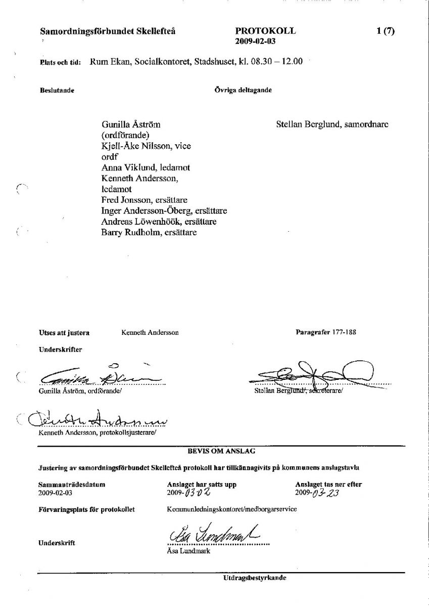 Protokoll, Styrelsen 2009-02-03