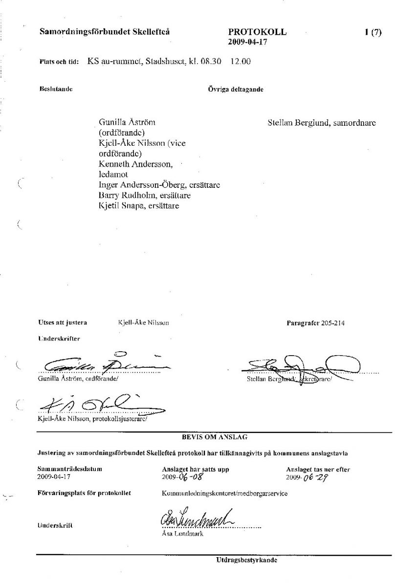 Protokoll, Styrelsen 2009-04-17