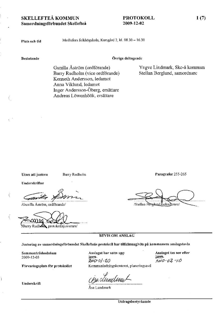 Protokoll, Styrelsen 2009-12-02