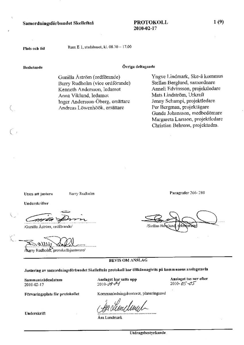 Protokoll, Styrelsen 2010-02-17