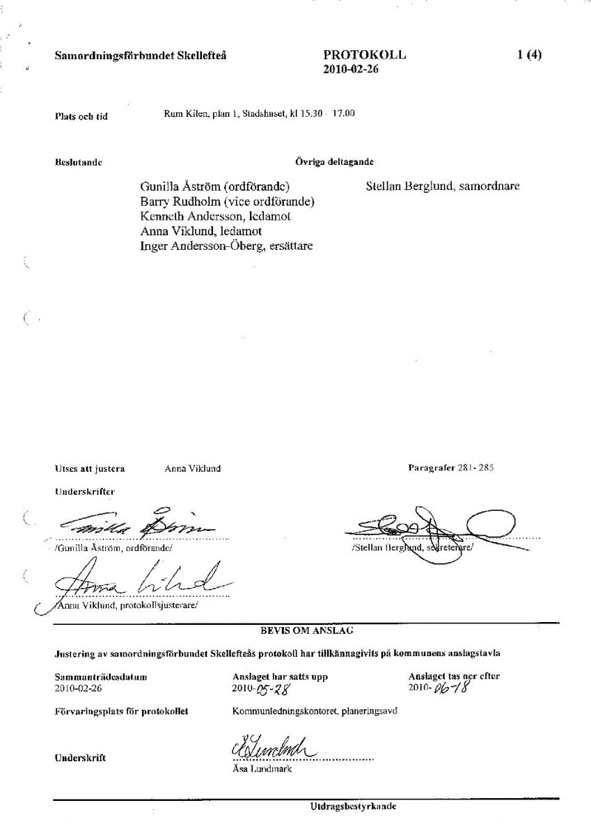 Protokoll, Styrelsen 2010-02-26
