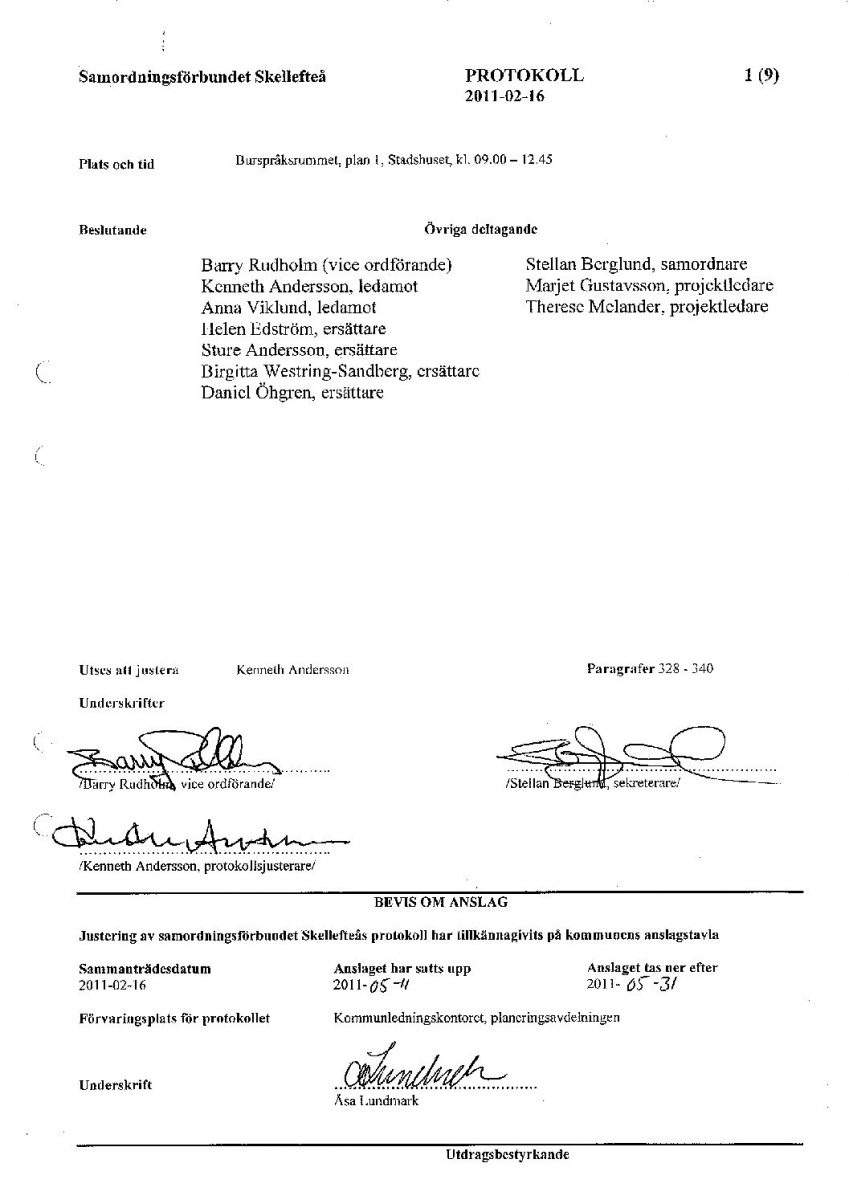 Protokoll, Styrelsen 2011-02-16