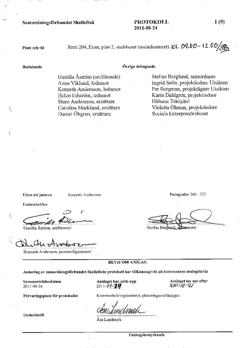 Protokoll, Styrelsen 2011-08-24