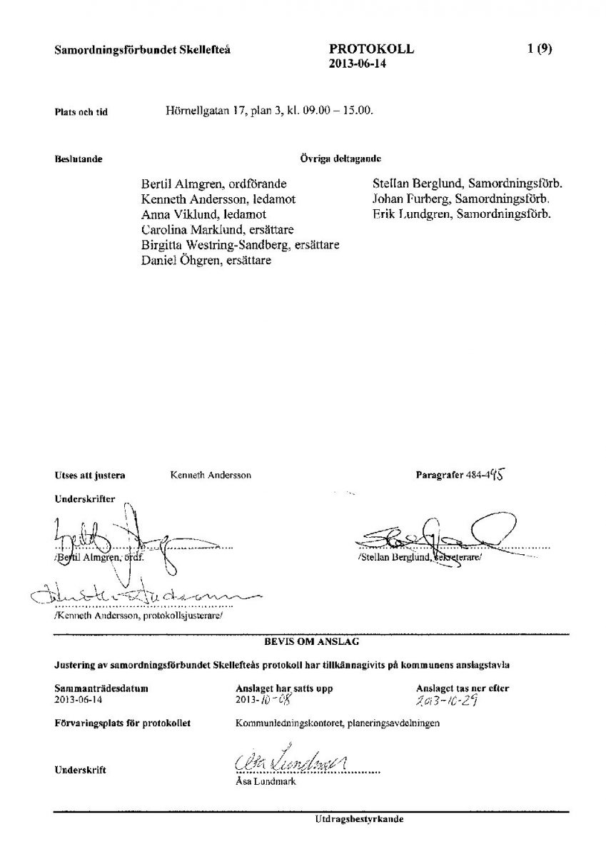 Protokoll, Styrelsen 2013-06-14