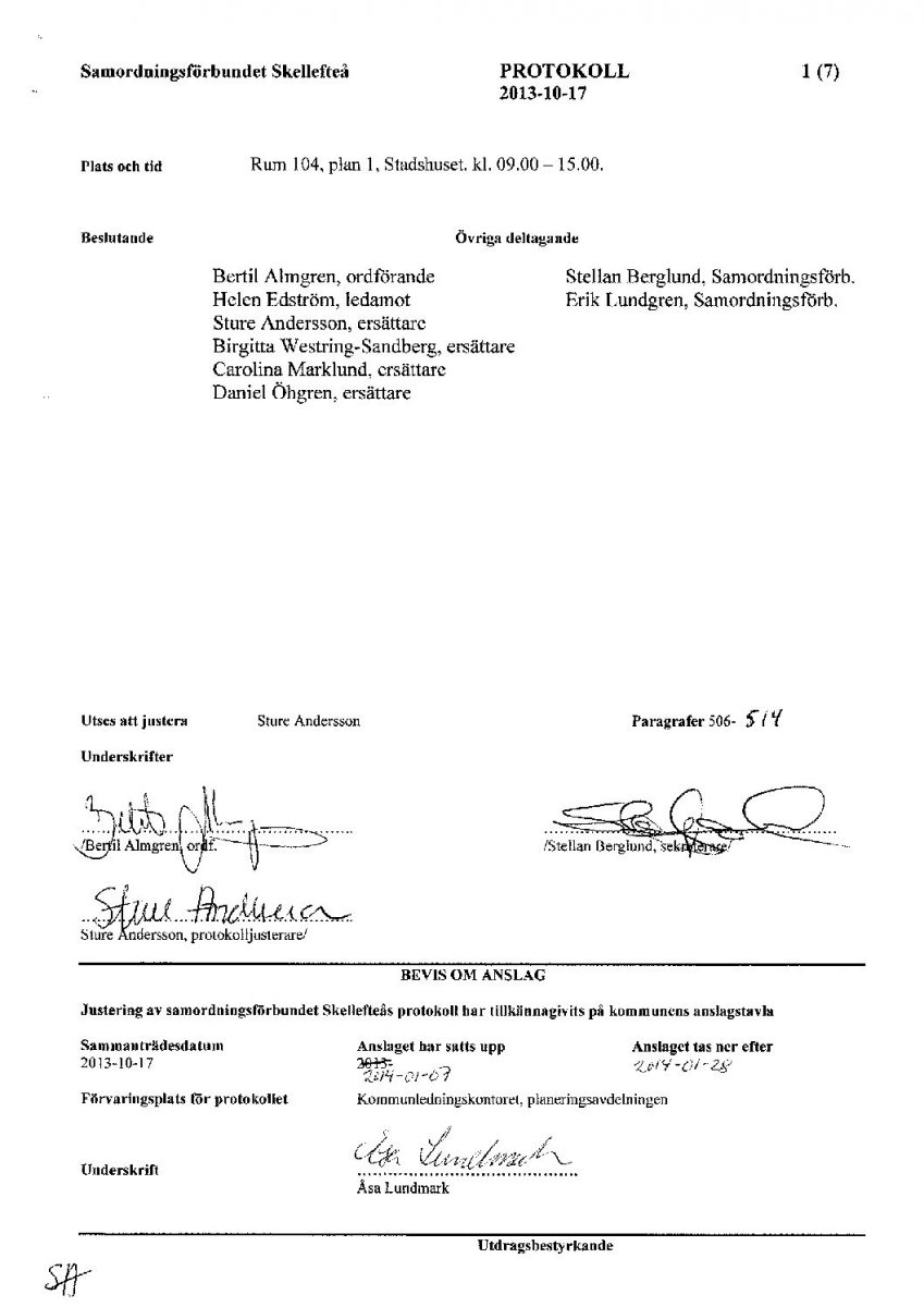 Protokoll, Styrelsen 2013-10-17
