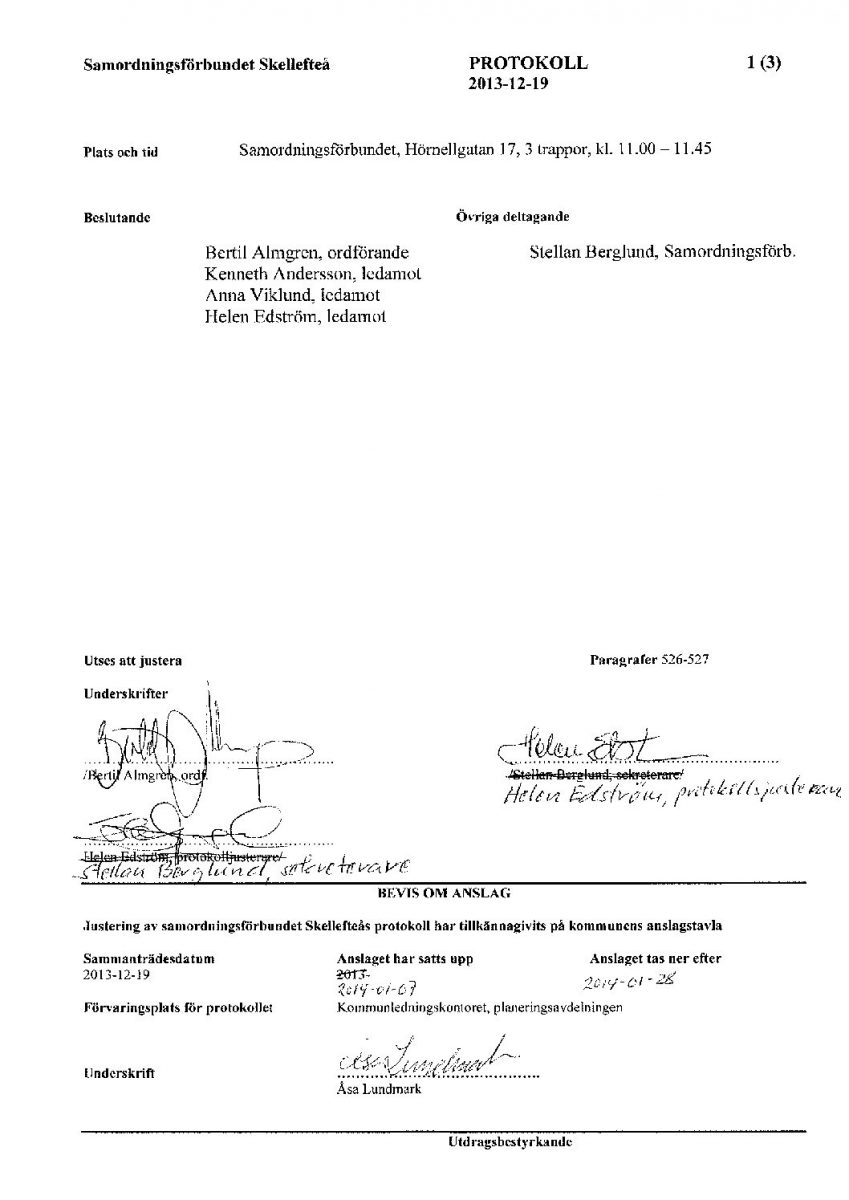 Protokoll, Styrelsen 2013-12-19