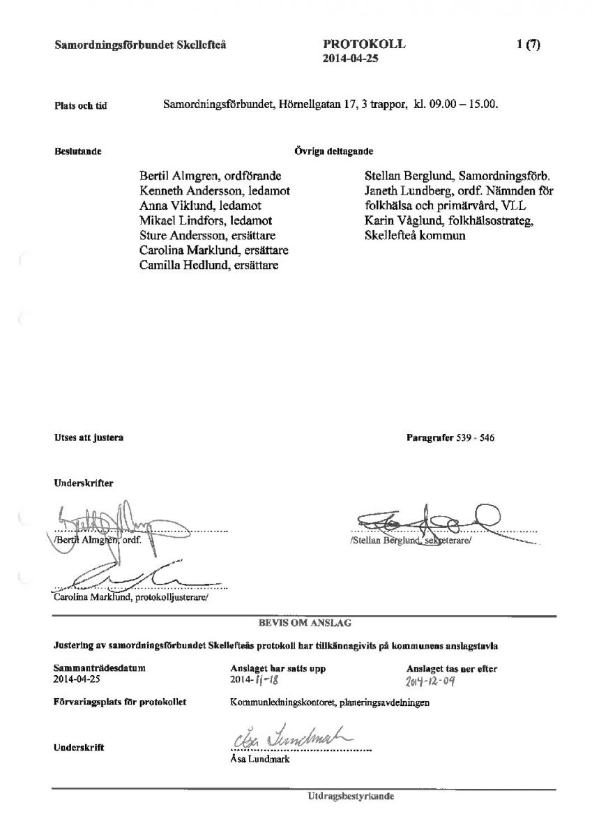 Protokoll, Styrelsen 2014-04-25