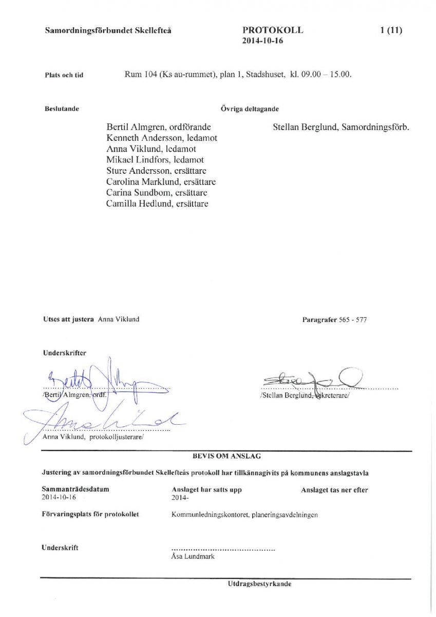 Protokoll, Styrelsen 2014-10-16